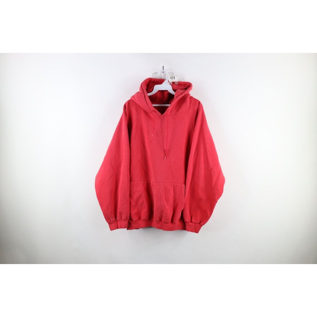 Vintage 90s Streetwear Mens Size Xl Faded Blank Hoodie Sweatshirt Red
